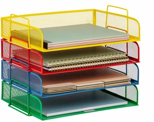 Stackable Paper Tray, Classroom Organizer, File Storage, Teachers, Metal Mesh, 4 Pcs., Multi-Colored Stackable Paper Tray, Classroom Organizer, File Storage, Teachers, Metal Mesh, 4 Pcs., Multi-Colored