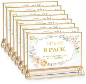 8 Pack Acrylic Sign Holder 8.5 x 11 Horizontal, Double-Sided Stand up Table Top Sign Holders, Gold Acrylic Picture Frame Menu Flyer Paper Holder Display Stand for Office Business Store Wedding Party 8 Pack Acrylic Sign Holder 8.5 x 11 Horizontal, Double-Sided Stand up Table Top Sign Holders, Gold Acrylic Picture Frame Menu Flyer Paper Holder Display Stand for Office Business Store Wedding Party