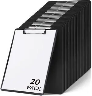 20 Pack Black Clipboards, Letter Size, Heavy Duty Plastic Clipboard with Strong Metal Clip, Thick Sturdy Writing Surface, No Bending, Low Profile Clip for Office, Classroom, Nurses, Students 20 Pack Black Clipboards, Letter Size, Heavy Duty Plastic Clipboard with Strong Metal Clip, Thick Sturdy Writing Surface, No Bending, Low Profile Clip for Office, Classroom, Nurses, Students