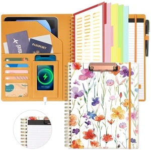 Clipboard with Storage for Women, Leather Padfolio Portfolio Organizer 5 Folders with 10 Pockets, Spiral Clipboard Folio with Notepad for Letter Size, Elastic Closure and Pen Loop Flowers Clipboard with Storage for Women, Leather Padfolio Portfolio Organizer 5 Folders with 10 Pockets, Spiral Clipboard Folio with Notepad for Letter Size, Elastic Closure and Pen Loop Flowers