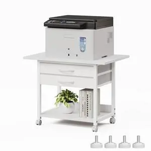 Large Printer Stand with Storage Fabric Drawer Under Desk Printer Table with Wheels for Home Office, Printer Cart fit Fax Machine Scanner 23.4"x15.7" (White, 2 Tiers) Large Printer Stand with Storage Fabric Drawer Under Desk Printer Table with Wheels for Home Office, Printer Cart fit Fax Machine Scanner 23.4"x15.7" (White, 2 Tiers)