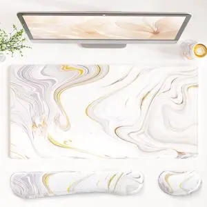 PU Leather Desk Mat Set, 4-in-1 Ergonomic Wrist Rest, White Marble Waterproof Large Mouse Pad 31.5×15.7 + Keyboard Wrist Rest + Mouse Wrist Support+Coaster, Non-Slip Office Gaming Accessories PU Leather Desk Mat Set, 4-in-1 Ergonomic Wrist Rest, White Marble Waterproof Large Mouse Pad 31.5×15.7 + Keyboard Wrist Rest + Mouse Wrist Support+Coaster, Non-Slip Office Gaming Accessories