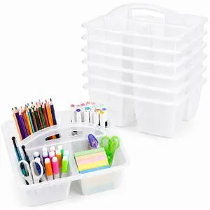 6 Pack 4 Compartment Classroom Caddy with Handle, Clear Durable plastic, Portable Carry Handle, Versatile Table Caddies for Classroom Organization and Office Supply Storage 6 Pack 4 Compartment Classroom Caddy with Handle, Clear Durable plastic, Portable Carry Handle, Versatile Table Caddies for Classroom Organization and Office Supply Storage