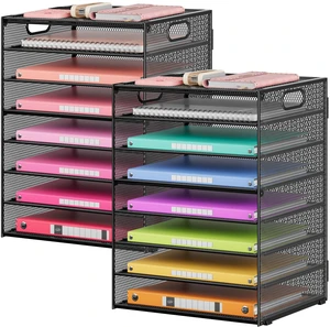 2 Pack 8-Tier Office Desk File Organizer, Letter Tray Paper Organizer with Handle, Including 5 Adjustable Slide Trays for Organizing Desktop Workspace Accessories and Supplies (Black Mesh) 2 Pack 8-Tier Office Desk File Organizer, Letter Tray Paper Organizer with Handle, Including 5 Adjustable Slide Trays for Organizing Desktop Workspace Accessories and Supplies (Black Mesh)