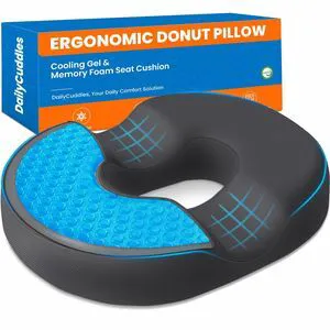 Donut Pillow Cooling Gel Memory Foam Cushion, XL, Grey Relief for Tailbone Pain Hemorrhoids Pregnancy Sciatica, Machine Washable Cover, Non-Slip Base, Office Wheelchair Donut Pillow Cooling Gel Memory Foam Cushion, XL, Grey Relief for Tailbone Pain Hemorrhoids Pregnancy Sciatica, Machine Washable Cover, Non-Slip Base, Office Wheelchair