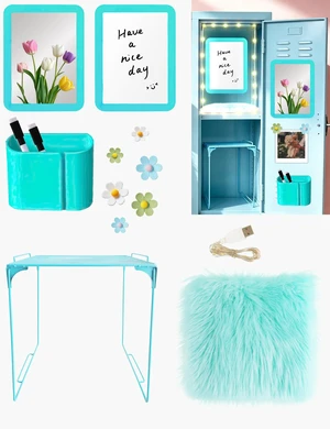 14 Pcs Blue Locker Accessories Kit with Locker Shelf Locker Organizer for Girls, Magnetic Whiteboard Mirror Rug String Light Pen Holder Flower Magnets, Back to School Kit for Locker Decor Office 14 Pcs Blue Locker Accessories Kit with Locker Shelf Locker Organizer for Girls, Magnetic Whiteboard Mirror Rug String Light Pen Holder Flower Magnets, Back to School Kit for Locker Decor Office