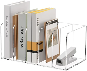 Acrylic Magazine Holder Desk Organizer Workspace Sorters, Clear Bookend File Sorter Folder Rack For Home Office Accessories Organization Storage with 5 Vertical Compartments Acrylic Magazine Holder Desk Organizer Workspace Sorters, Clear Bookend File Sorter Folder Rack For Home Office Accessories Organization Storage with 5 Vertical Compartments