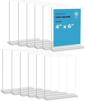 4x6 Inch Clear Acrylic Sign Holder, Display Stand, Plastic Card Holder for Business, Office, Retail (4x6 Inch 12 Pack) 4x6 Inch Clear Acrylic Sign Holder, Display Stand, Plastic Card Holder for Business, Office, Retail (4x6 Inch 12 Pack)