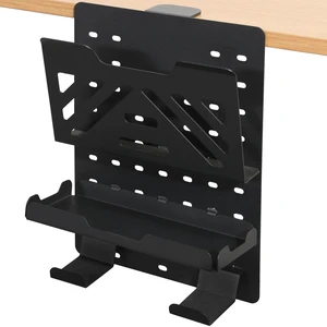 Desk Side Storage Holder, Metal Pegboard, Above or Under Desk Laptop Mount, Table Side Hanging File Organizer, Clamp On Cable Management Tray, Peg Board for Gaming, Office Desk Side Storage Holder, Metal Pegboard, Above or Under Desk Laptop Mount, Table Side Hanging File Organizer, Clamp On Cable Management Tray, Peg Board for Gaming, Office