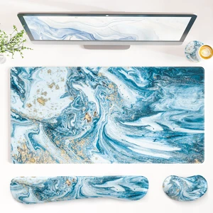 PU Leather Desk Mat Set, 4-in-1 Ergonomic Wrist Rest, Blue Marble Waterproof Large Mouse Pad 31.5×15.7 + Keyboard Wrist Rest + Mouse Wrist Support+Coaster, Non-Slip Office Gaming Accessories PU Leather Desk Mat Set, 4-in-1 Ergonomic Wrist Rest, Blue Marble Waterproof Large Mouse Pad 31.5×15.7 + Keyboard Wrist Rest + Mouse Wrist Support+Coaster, Non-Slip Office Gaming Accessories