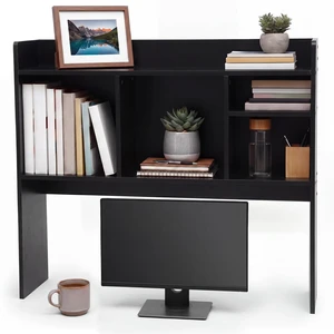 Dorm Desk Hutch Wood Desktop Bookshelf 32.4x27.6x8'',Black 6 Shelves 3 Tier Countertop Storage Hutch, Computer Top Only Organizer Multipurpose Display Rack, Work College Office Home Dorm Desk Hutch Wood Desktop Bookshelf 32.4x27.6x8'',Black 6 Shelves 3 Tier Countertop Storage Hutch, Computer Top Only Organizer Multipurpose Display Rack, Work College Office Home