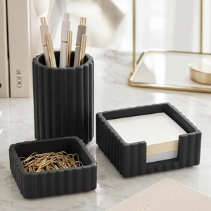 Modern Aesthetic Desk Accessories Set of 3 - Stylish Concrete Organizers For Pens and Office Supplies - A Cute and Functional Addition to Your Workspace Decor Modern Aesthetic Desk Accessories Set of 3 - Stylish Concrete Organizers For Pens and Office Supplies - A Cute and Functional Addition to Your Workspace Decor