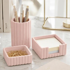 Modern Aesthetic Desk Accessories Set of 3 - Pink Concrete Organizers For Pens and Office Supplies - A Cute and Functional Addition to Your Workspace Decor Modern Aesthetic Desk Accessories Set of 3 - Pink Concrete Organizers For Pens and Office Supplies - A Cute and Functional Addition to Your Workspace Decor