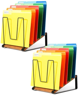 2 Pack Desk File Organizer, 5-Section Desktop File Folder Holder Visible Tiered Design, Metal Rack with Wood Base, Vertical Storage for Binders Documents & Magazines, Classroom Office Use 2 Pack Desk File Organizer, 5-Section Desktop File Folder Holder Visible Tiered Design, Metal Rack with Wood Base, Vertical Storage for Binders Documents & Magazines, Classroom Office Use