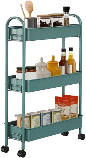 Slim Rolling Cart, Metal Frame Utility Rolling 3-Tier Narrow Storage Cart Kitchen Storage Organizer, Mobile Shelving Unit for Bathroom Kitchen Slim Rolling Cart, Metal Frame Utility Rolling 3-Tier Narrow Storage Cart Kitchen Storage Organizer, Mobile Shelving Unit for Bathroom Kitchen