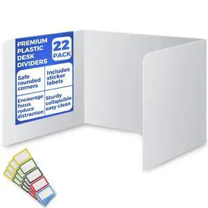 22 Pack Classroom Privacy Shields for Student Desks - Easy to Clean Plastic Sneeze Guard Folder Desk Divider Study Carrel - Classroom Materials for School Teachers - Includes Extra Labels 22 Pack Classroom Privacy Shields for Student Desks - Easy to Clean Plastic Sneeze Guard Folder Desk Divider Study Carrel - Classroom Materials for School Teachers - Includes Extra Labels