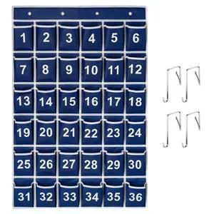 36 Pockets Blue Numbered Classroom Pocket Chart for Cell Phones, Hanging Pocket Chart Storage for Classroom Phone Calculator Holder with 4 Stainless Steel Hooks (Blue-36pockets) 36 Pockets Blue Numbered Classroom Pocket Chart for Cell Phones, Hanging Pocket Chart Storage for Classroom Phone Calculator Holder with 4 Stainless Steel Hooks (Blue-36pockets)