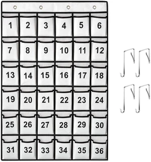 36 Pockets Numbered Classroom Pocket Chart for Cell Phones, Hanging Pocket Chart Storage for Classroom Phone Calculator Holder with 4 Stainless Steel Hooks (White-36pockets) 36 Pockets Numbered Classroom Pocket Chart for Cell Phones, Hanging Pocket Chart Storage for Classroom Phone Calculator Holder with 4 Stainless Steel Hooks (White-36pockets)