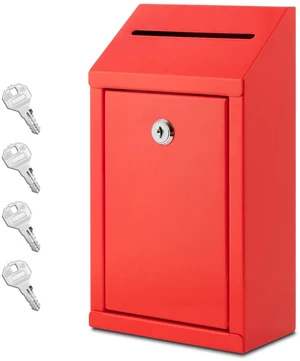 Metal Donation Box with Lock, Wall Mounted, Suggestion Box with 4 Iron Keys, Red, Cash Drop Box with Slot, 1-Pack Metal Donation Box with Lock, Wall Mounted, Suggestion Box with 4 Iron Keys, Red, Cash Drop Box with Slot, 1-Pack