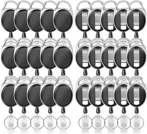 Retractable Badge Holder with Carabiner Reel Clip and Key Ring 30 Pieces, Black, For ID Card Key Keychain Holders, High Quality, Easy to Use, Wide Application Retractable Badge Holder with Carabiner Reel Clip and Key Ring 30 Pieces, Black, For ID Card Key Keychain Holders, High Quality, Easy to Use, Wide Application