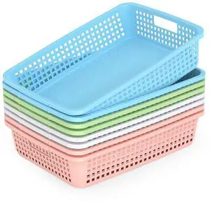 8 Pack Classroom Storage Baskets 15''x10''x3'' Large Plastic Paper Trays with Handle Letter Size A4 Paper Toy Basket Turn in Trays for Library Office Desk Drawer Organizing (8, Pastel Color) 8 Pack Classroom Storage Baskets 15''x10''x3'' Large Plastic Paper Trays with Handle Letter Size A4 Paper Toy Basket Turn in Trays for Library Office Desk Drawer Organizing (8, Pastel Color)