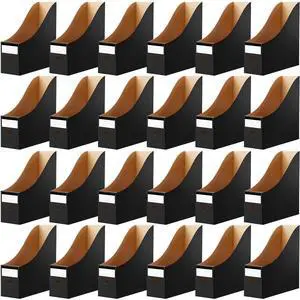 24 Pcs Magazine Files Cardboard Holders,Classic,Black File Organizer Foldable Paper Storage for Desk, Vertical Holder with Label, Kraft Office Classroom Bins, Document Organizing 24 Pcs Magazine Files Cardboard Holders,Classic,Black File Organizer Foldable Paper Storage for Desk, Vertical Holder with Label, Kraft Office Classroom Bins, Document Organizing