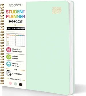 Large Academic Calendar 2026-2027, Green Wirebound Student Planner, Jul. 2026 - Jun. 2027, 8.3" x 10.9", Weekly Monthly Study Planner, Color Pages, PP Cover Large Academic Calendar 2026-2027, Green Wirebound Student Planner, Jul. 2026 - Jun. 2027, 8.3" x 10.9", Weekly Monthly Study Planner, Color Pages, PP Cover