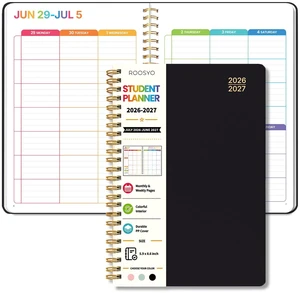 Student Planner 2026-2027, Black Spiral Academic Planner with Colorful Pages, Jul. 2026 - Jun. 2027, 5.9" x 8.6", PP Plastic Cover Weekly Monthly Organizer Student Planner 2026-2027, Black Spiral Academic Planner with Colorful Pages, Jul. 2026 - Jun. 2027, 5.9" x 8.6", PP Plastic Cover Weekly Monthly Organizer