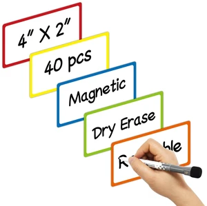 Colored Border Magnetic Dry Erase Labels 4x2 Inch, Reusable Magnetic Dry Erase Labels for Classroom Office WhiteboardsPack of 40 Colored Border Magnetic Dry Erase Labels 4x2 Inch, Reusable Magnetic Dry Erase Labels for Classroom Office WhiteboardsPack of 40