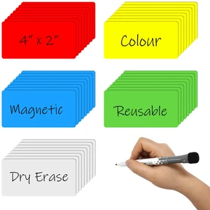 Dry Erase Magnetic Labels, 4x2 Inch, 40 Pieces in 5 Colors, Reusable, for Whiteboards, Locker, School, Classroom, Office, Home Dry Erase Magnetic Labels, 4x2 Inch, 40 Pieces in 5 Colors, Reusable, for Whiteboards, Locker, School, Classroom, Office, Home