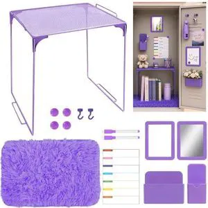 15 PCS Purple School Locker Organizer Kit with Shelf and Accessories Locker Accessories Include Shelf, Rug, Magnetic Mirror, Whiteboard with Marker and Nails for Girls' Back to School 15 PCS Purple School Locker Organizer Kit with Shelf and Accessories Locker Accessories Include Shelf, Rug, Magnetic Mirror, Whiteboard with Marker and Nails for Girls' Back to School