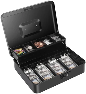 Cash Box with Money Tray and Combination Lock, Large Money Box for Cash Regiser, Safe Lock Box for Money Saving Metal 11.8"x9.45"x3.54" Black XL Large Cash Box with Money Tray and Combination Lock, Large Money Box for Cash Regiser, Safe Lock Box for Money Saving Metal 11.8"x9.45"x3.54" Black XL Large