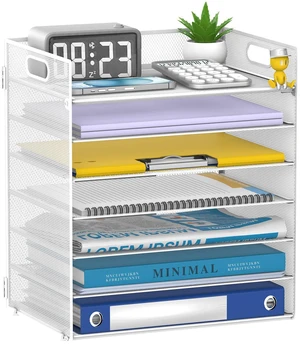7 Tier Paper Organizer for Desk with Letter Trays & Handle White Black Desk File Organizer with Handle for Sorting Papers, Files, Folders, Mail, Bills and Office Supplies 7 Tier Paper Organizer for Desk with Letter Trays & Handle White Black Desk File Organizer with Handle for Sorting Papers, Files, Folders, Mail, Bills and Office Supplies