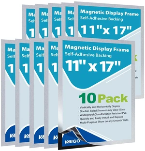 10Packs Magnetic Sign Holder, 11x17 Self Adhesive Display Frame with Strong Magnetic Frame and Clear PVC for Office Store Home Door Window Refrige Magnetic Paper Holder, Silver 10Packs Magnetic Sign Holder, 11x17 Self Adhesive Display Frame with Strong Magnetic Frame and Clear PVC for Office Store Home Door Window Refrige Magnetic Paper Holder, Silver