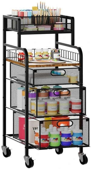 Rolling Cart with Drawers - Metal Craft Cart with Wheels, DIY Divider and Wood Shelf, Art Supply Organizer Craft Organizer and Storage, Utility Storage Cart for Home Office Studio, Espresso Rolling Cart with Drawers - Metal Craft Cart with Wheels, DIY Divider and Wood Shelf, Art Supply Organizer Craft Organizer and Storage, Utility Storage Cart for Home Office Studio, Espresso