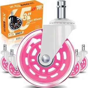 Office Chair Wheels for Casters Replacement - 3" Rubber Wheels for Computer Gaming Desk Caster Smooth & Safe Rolling for All Floors Including Hardwood and Carpet - Set of 5 - Pink Office Chair Wheels for Casters Replacement - 3" Rubber Wheels for Computer Gaming Desk Caster Smooth & Safe Rolling for All Floors Including Hardwood and Carpet - Set of 5 - Pink