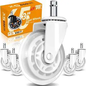 Office Chair Wheels for Casters Replacement - 3" Rubber Wheels for Computer Gaming Desk Caster Smooth & Safe Rolling for All Floors Including Hardwood and Carpet - Set of 5 - White Office Chair Wheels for Casters Replacement - 3" Rubber Wheels for Computer Gaming Desk Caster Smooth & Safe Rolling for All Floors Including Hardwood and Carpet - Set of 5 - White