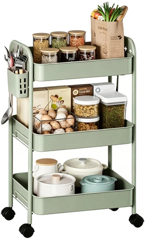 Heavy-Duty Rolling Cart 3 Tier Metal Utility Storage Cart with Casters, Hooks & Hanging Cups, Rolling Storage Organizer for Kitchen Office Craft Snack Book Heavy-Duty Rolling Cart 3 Tier Metal Utility Storage Cart with Casters, Hooks & Hanging Cups, Rolling Storage Organizer for Kitchen Office Craft Snack Book