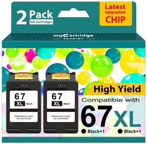 Upgraded Chip 67XL Black Ink Cartridge High Yield Replaced for HP Ink 67 HP67 HP67XL Work with DeskJet 2855e 2800e 2827e 2755e 2700 2700e 4255e 4200e 4155e Envy 6055e 6000 6455e 6400 Printer 2-Black Upgraded Chip 67XL Black Ink Cartridge High Yield Replaced for HP Ink 67 HP67 HP67XL Work with DeskJet 2855e 2800e 2827e 2755e 2700 2700e 4255e 4200e 4155e Envy 6055e 6000 6455e 6400 Printer 2-Black