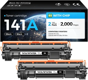 141A Toner Cartridge Black 2-Pack with Chip High Yield Compatible Replacement for HP 141A 141X W1410A W1410X Toner Work with LaserJet MFP M140w M110w M140 M110 Laser Printer M139 M139we M140we M110we 141A Toner Cartridge Black 2-Pack with Chip High Yield Compatible Replacement for HP 141A 141X W1410A W1410X Toner Work with LaserJet MFP M140w M110w M140 M110 Laser Printer M139 M139we M140we M110we