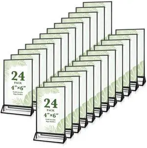 24 Pack 4x6 Inch Acrylic Sign Holders, Clear Picture Frame Stands Black Double Sided Picture Frame Menu Flyer Holder for Wedding Table Numbers, Restaurant Signs, Party and Office Photos 24 Pack 4x6 Inch Acrylic Sign Holders, Clear Picture Frame Stands Black Double Sided Picture Frame Menu Flyer Holder for Wedding Table Numbers, Restaurant Signs, Party and Office Photos
