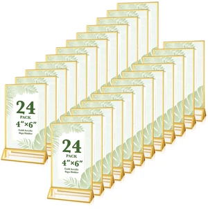 24 Pack Gold Acrylic Sign Holders 4x6 Clear Picture Frame Stands Double Sided Vertical Stand Menu Flyer Holder for Wedding Table Numbers, Restaurant Signs, Party and Office Photos 24 Pack Gold Acrylic Sign Holders 4x6 Clear Picture Frame Stands Double Sided Vertical Stand Menu Flyer Holder for Wedding Table Numbers, Restaurant Signs, Party and Office Photos