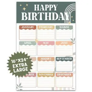 Classroom Birthday Chart, 16x24 Modern Boho Reusable Poster Calendar for Student Teacher Kids, Back To School Bulletin Board Decoration Homeschool Kindergarten, Shipped in Tube Classroom Birthday Chart, 16x24 Modern Boho Reusable Poster Calendar for Student Teacher Kids, Back To School Bulletin Board Decoration Homeschool Kindergarten, Shipped in Tube