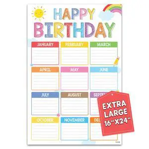 Classroom Birthday Chart, 16x24 Colorful Reusable Poster Calendar for Student Teacher Kids, Back To School Bulletin Board Decoration Homeschool Kindergarten, Shipped in Tube Classroom Birthday Chart, 16x24 Colorful Reusable Poster Calendar for Student Teacher Kids, Back To School Bulletin Board Decoration Homeschool Kindergarten, Shipped in Tube