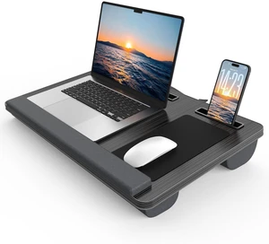 Lap Desk with Cushion, Large Laptop Besk Bed, Up to 17" Laptop Tray for Bed with Wrist Rest, 2 Self-Adhesive Mouse Pads, Portable Handle, Tablet Phone Slot (Black) Lap Desk with Cushion, Large Laptop Besk Bed, Up to 17" Laptop Tray for Bed with Wrist Rest, 2 Self-Adhesive Mouse Pads, Portable Handle, Tablet Phone Slot (Black)