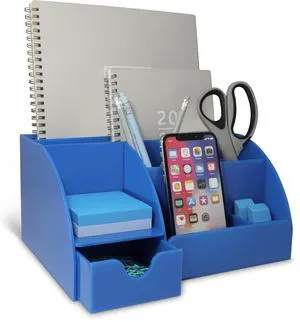 Blue Desk Organizer, 9 Compartments, Office Supplies and Desk Accessories Organizer, Pen Holder Decor Desktop (Blue) Blue Desk Organizer, 9 Compartments, Office Supplies and Desk Accessories Organizer, Pen Holder Decor Desktop (Blue)