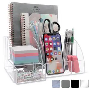 Clear Acrylic Desk Oganizer, 9 Compartments, Office Supplies and Desk Accessories Organizer, Home Decor Desktop Organizer (Clear) Clear Acrylic Desk Oganizer, 9 Compartments, Office Supplies and Desk Accessories Organizer, Home Decor Desktop Organizer (Clear)