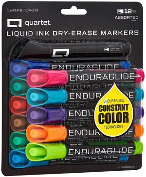 Dry Erase Markers, Whiteboard Markers, Chisel Tip, EnduraGlide, White Board Dry Erase Pens for Teachers, Home, School & Office Supplies, Assorted Colors, 12 Pack (Q120000ECA) Dry Erase Markers, Whiteboard Markers, Chisel Tip, EnduraGlide, White Board Dry Erase Pens for Teachers, Home, School & Office Supplies, Assorted Colors, 12 Pack (Q120000ECA)