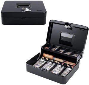 Cash Box with Money Tray and TOP Key & Push-Button Lock, Money Saving Lock Box, Safe Locking Box for Cash Register XL 11.8"x9.45"x3.54" Black Cash Box with Money Tray and TOP Key & Push-Button Lock, Money Saving Lock Box, Safe Locking Box for Cash Register XL 11.8"x9.45"x3.54" Black