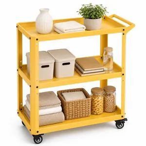 3 Tier Metal Utility Rolling Cart with Wheels, Yellow Heavy Duty Storage Organizer, 330Lbs Capacity, Multi-Purpose, For Kitchen, Bathroom, Office, Bedroom 3 Tier Metal Utility Rolling Cart with Wheels, Yellow Heavy Duty Storage Organizer, 330Lbs Capacity, Multi-Purpose, For Kitchen, Bathroom, Office, Bedroom